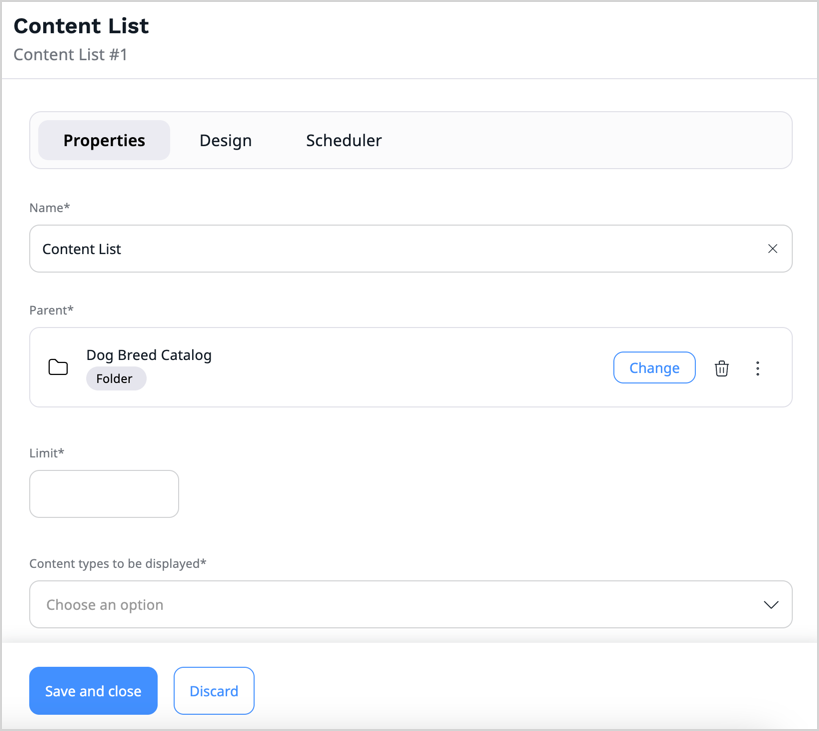 Window with Content List options